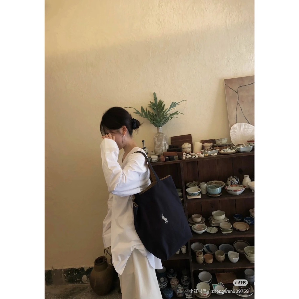 POLO Ralph Lauren 男女都能亞麻時尚帆布單肩手提包-細節圖3