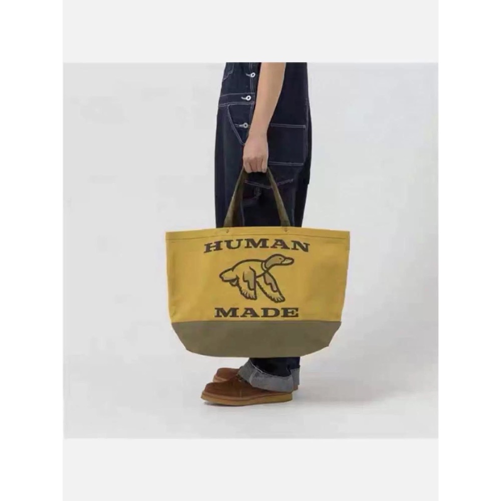 飛鴨HUMAN MADE動物鴨狗雙色拼接雙面帆布托特包手提單肩-細節圖2