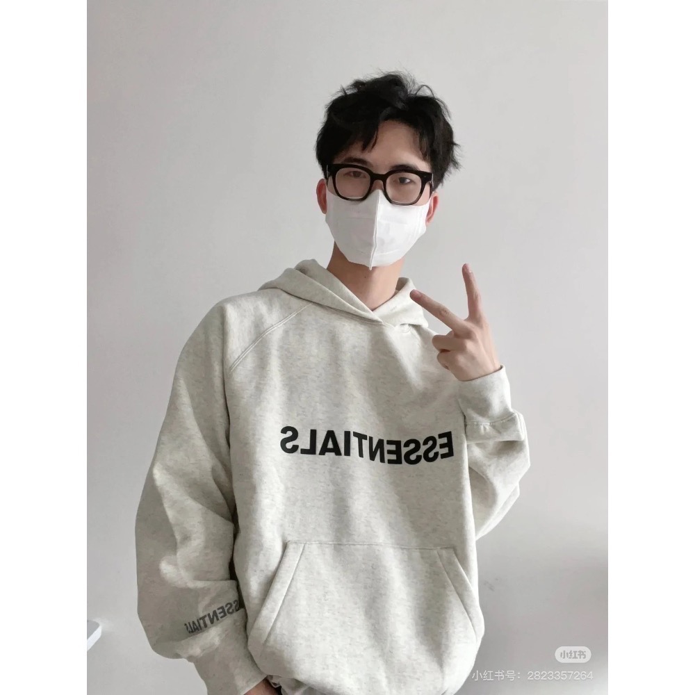 ESSENTIALS胸口硅膠字母連帽衛衣-細節圖4