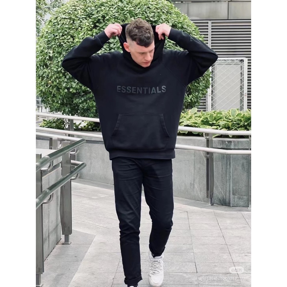 ESSENTIALS胸口硅膠字母連帽衛衣-細節圖5