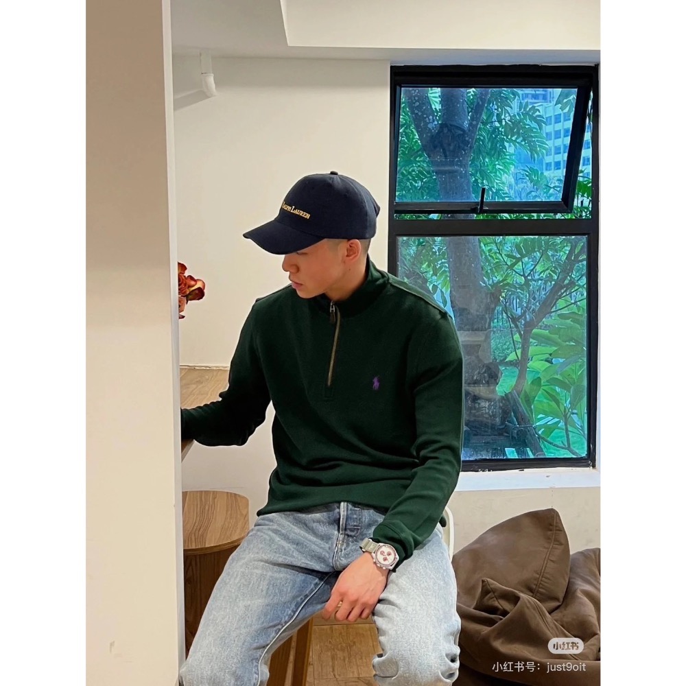 老錢風 Ralph Lauren 經典半拉鍊針織衛衣 男女同款-細節圖2