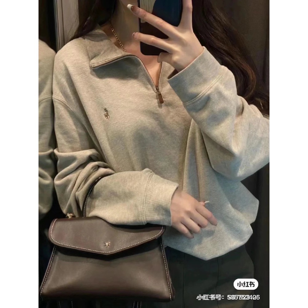 老錢風 Ralph Lauren 經典半拉鍊針織衛衣 男女同款-細節圖5