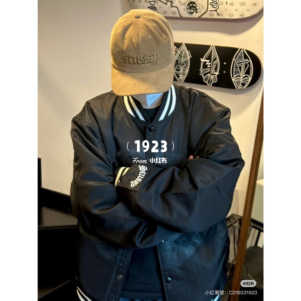 STUSSY  王炸爆款 春秋季新款胸前經典大logo皮標 STADIUM棒球服外套-細節圖2