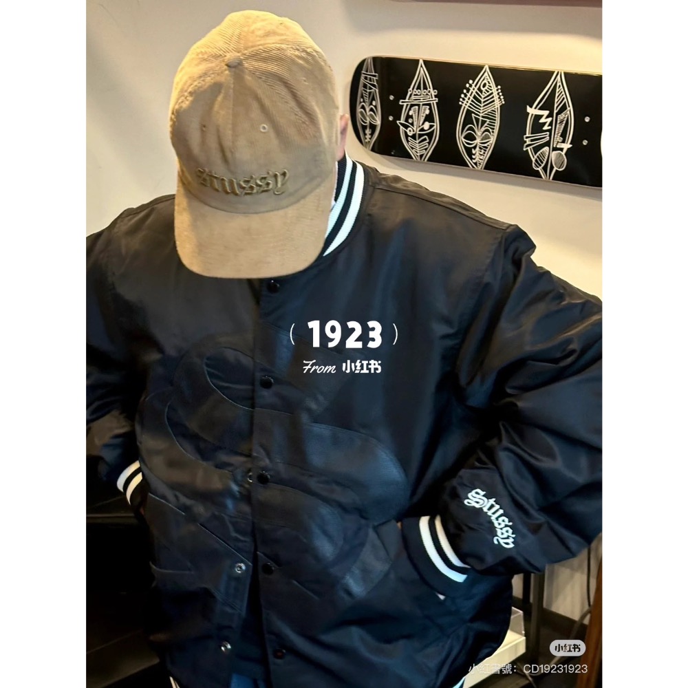 STUSSY  王炸爆款 春秋季新款胸前經典大logo皮標 STADIUM棒球服外套-細節圖3