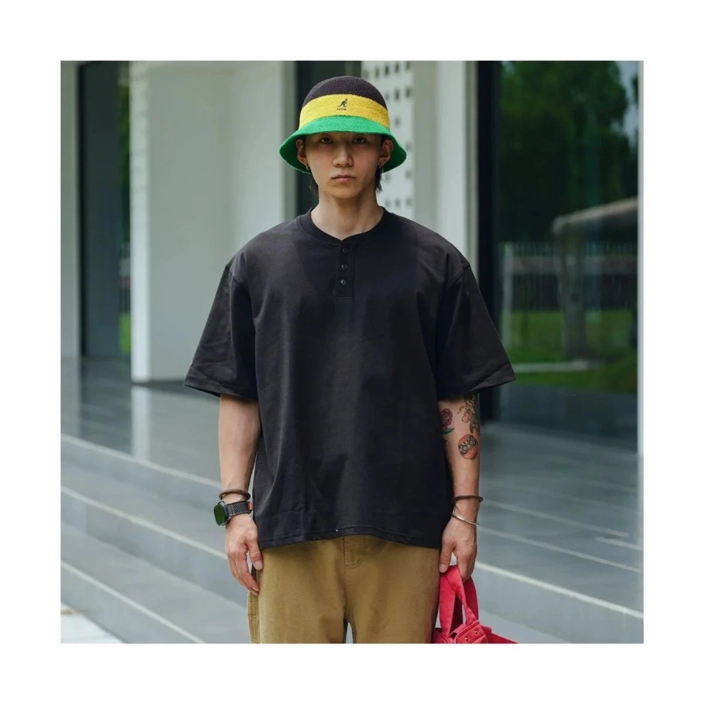 亨利衫！內搭界的”掃地僧”#【打底天花板系列】高品質 亨利領 索羅娜250克重純色老錢風 短袖T恤 男女款-細節圖3