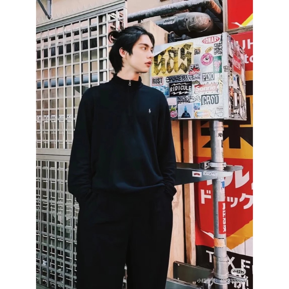 Ralph Lauren polo刺繡小馬標半拉鍊高領長袖針織衛衣-細節圖2