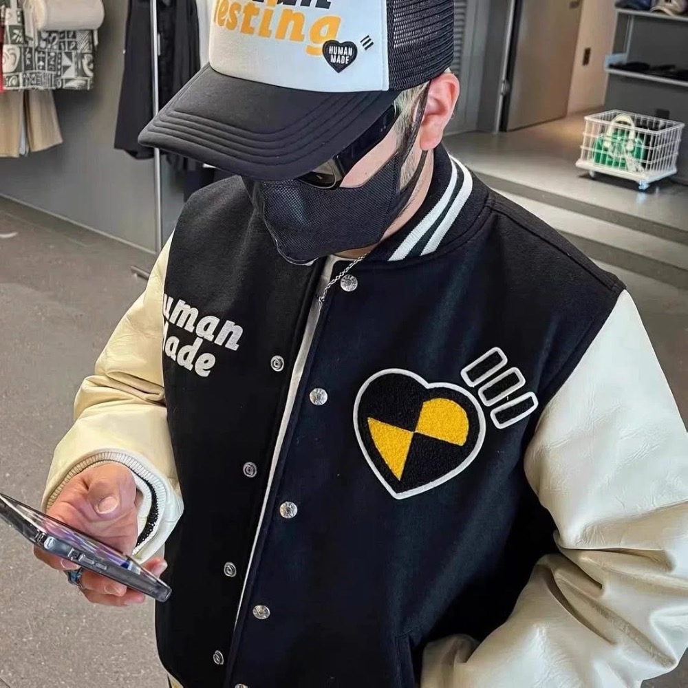 Human Made x ASAP Rocky Human Testing聯名 毛呢皮袖棒球服棉衣棉服夾克外套 男女同款-細節圖2