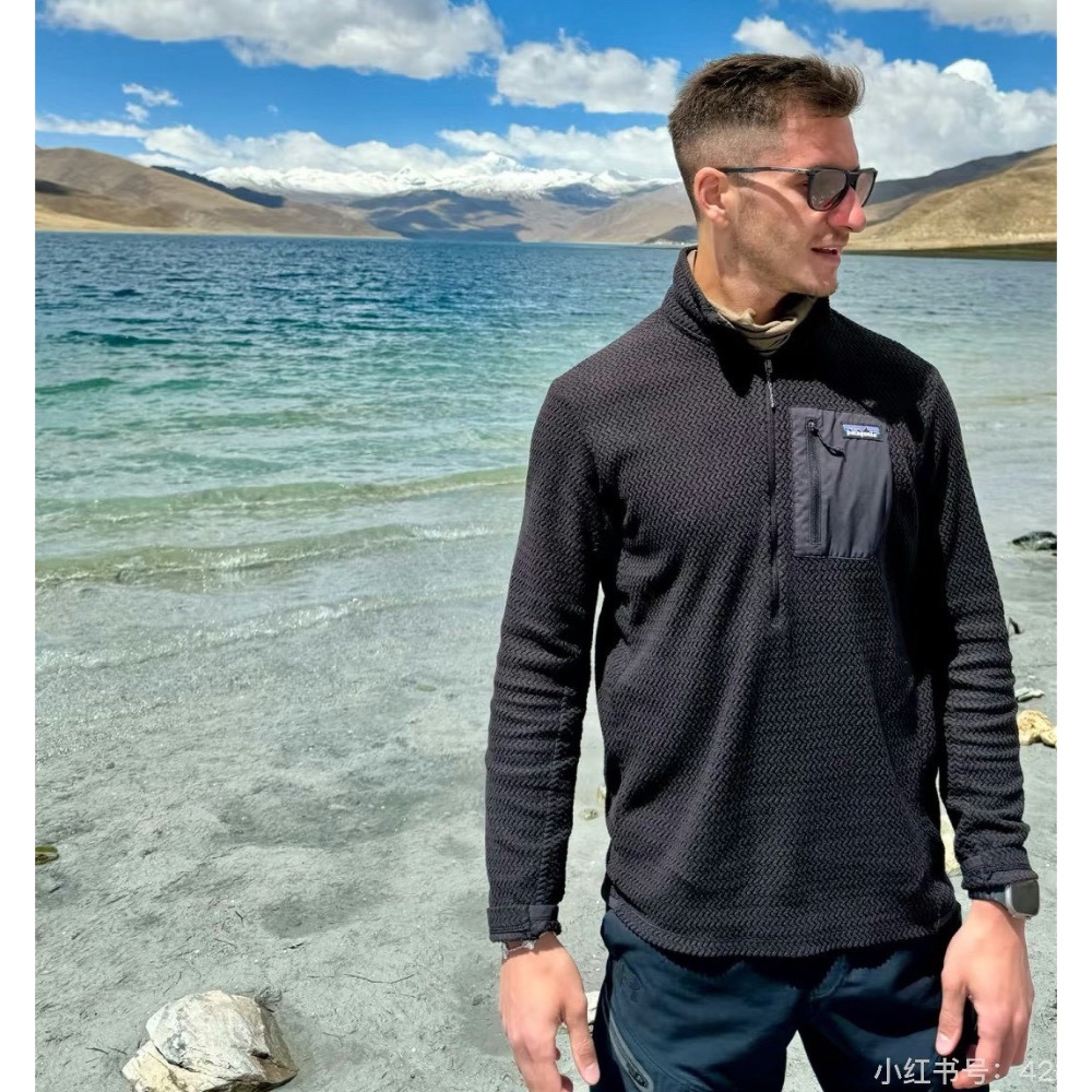 Patagonia 經典爆款R1  波浪紋保暖速乾透氣抓絨立領半拉鍊套頭衫-細節圖4