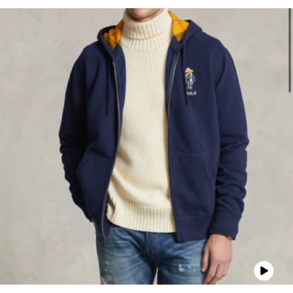 原價9000Ralph Lauren  小熊全拉鍊連帽格紋內里男女情侶同款秋冬外套-細節圖2