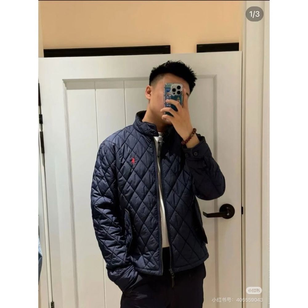 Ralph Lauren 刺繡Logo經典款 燈芯絨拼接 絎縫菱形格 翻領棉服外套 男女同款-細節圖2