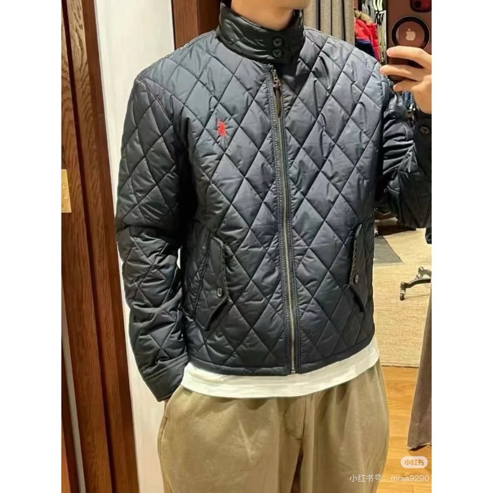 Ralph Lauren 刺繡Logo經典款 燈芯絨拼接 絎縫菱形格 翻領棉服外套 男女同款-細節圖3