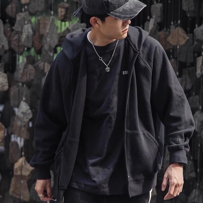 十一福利#【經典FOG爆款】不挑色FEAR OF GOD 復  線 ESSENTIALS 硅膠字母 拉鍊連帽開衫外套 男-細節圖2