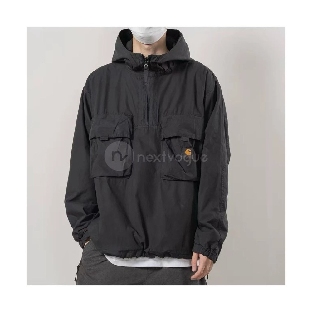 十一福利#carhartt經典方標  水洗蠟染 復古機能 半拉鍊連帽口袋工裝外套 男女同款-細節圖3