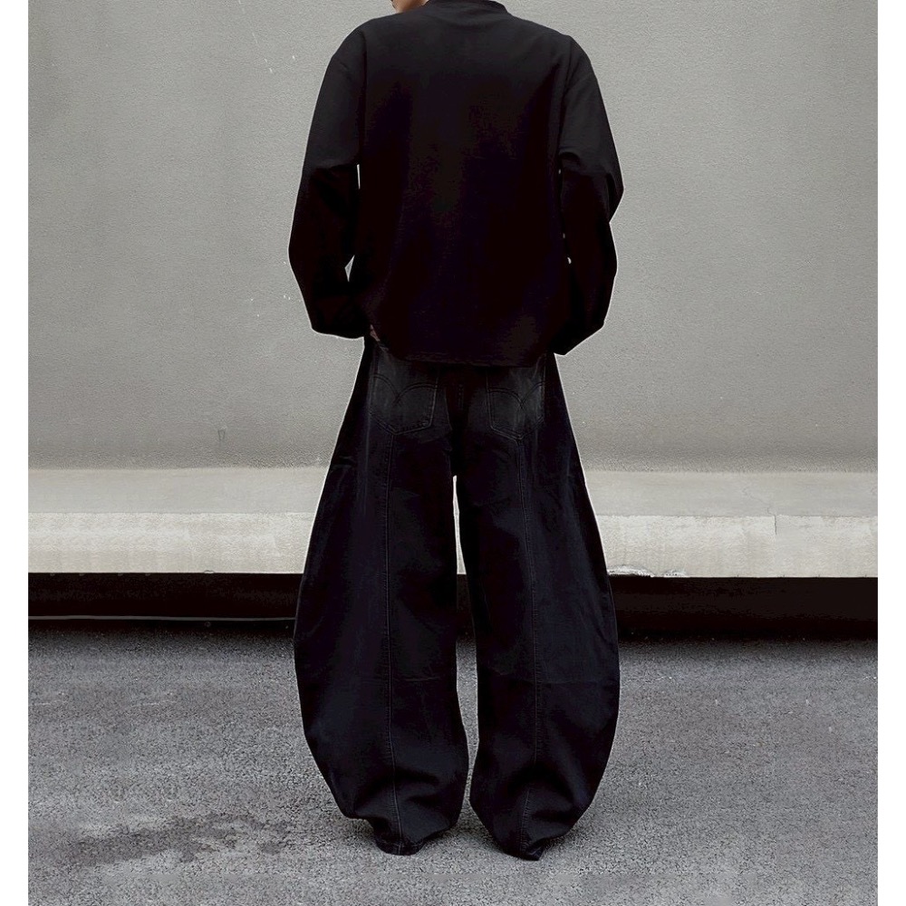 斜痕車線刷白牛仔彎刀褲-細節圖3