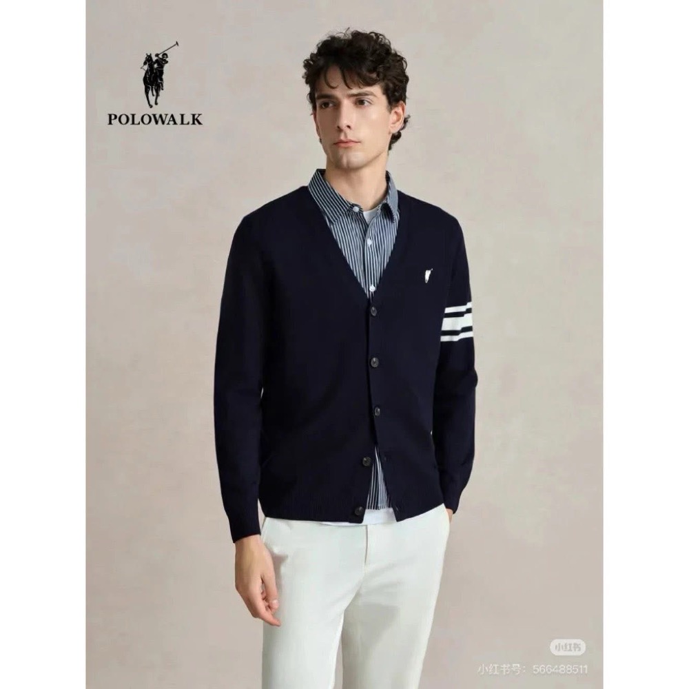 解決搭配煩惱#【假兩件設計】ralph Lauren 馬刺繡Logo  假兩件 襯衫領V領針織衫POLO 開衫休閒毛衣-細節圖2