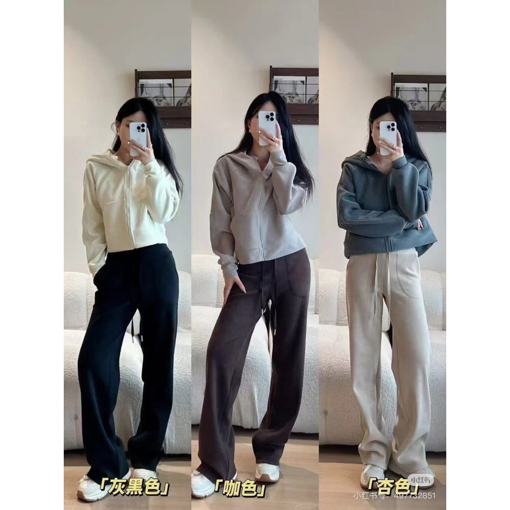 Lululemon 一條過冬 女士羊絨闊腿褲 秋冬百搭顯瘦直筒闊腿長褲-細節圖2