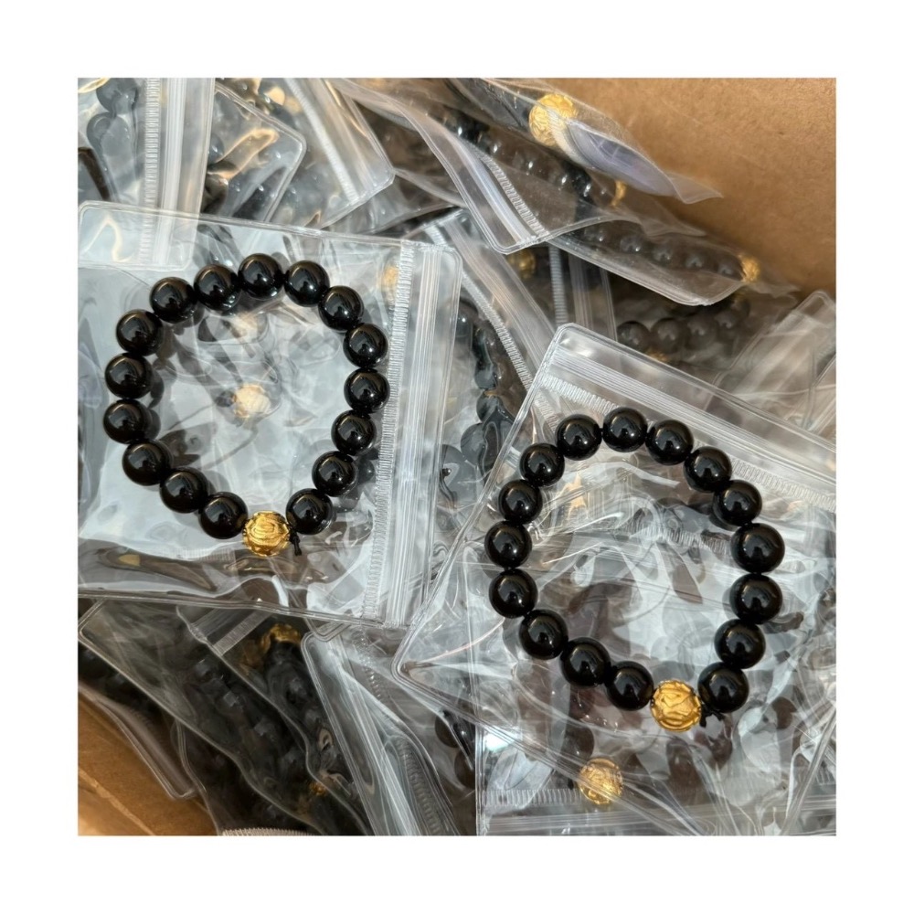雙十一福利#隨便戴戴轉運珠 黑曜石黃金配色 手串手鍊 男女款-細節圖2