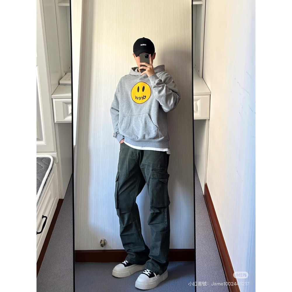 Drew House 胸前大笑臉重磅高街加絨連帽衛衣 情侶款（硅膠鑰匙扣）-細節圖8