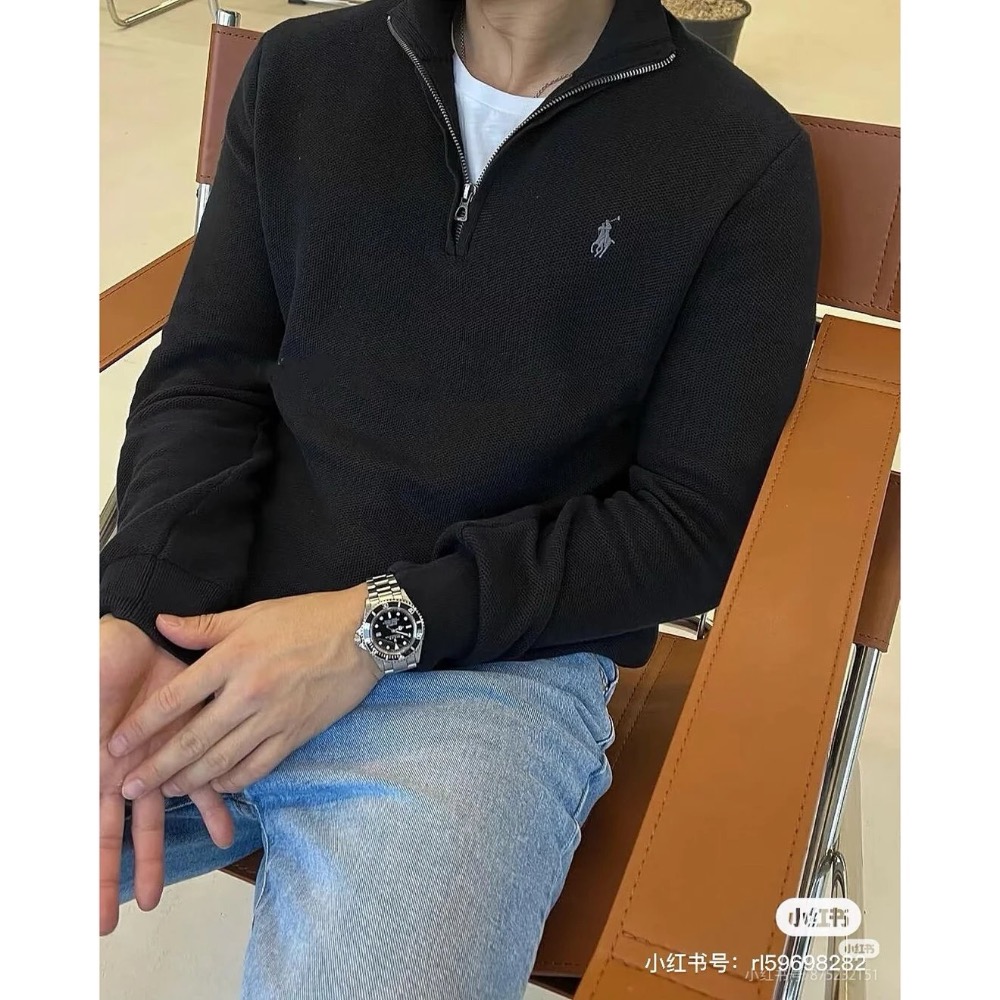 經典復古韻味#【蜂窩編織肌理】ralph Lauren小馬刺繡Logo 立領半拉鍊 薄款針織衫 套頭毛衣 男女同款-細節圖2