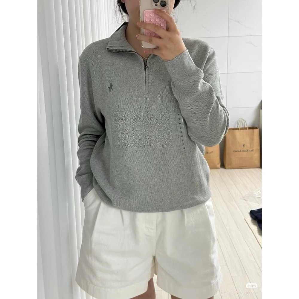 經典復古韻味#【蜂窩編織肌理】ralph Lauren小馬刺繡Logo 立領半拉鍊 薄款針織衫 套頭毛衣 男女同款-細節圖3