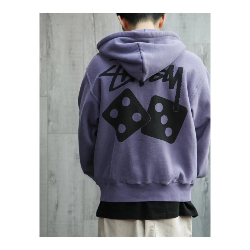Stussy 骰子印花 水洗做舊日毛圈拉絨 拉鍊連帽衛衣外套 男女同款-細節圖2