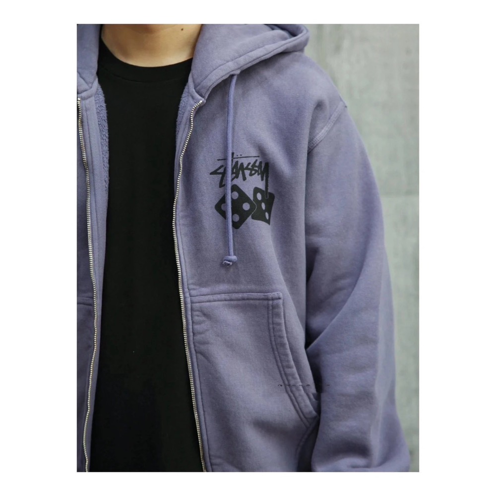 Stussy 骰子印花 水洗做舊日毛圈拉絨 拉鍊連帽衛衣外套 男女同款-細節圖6