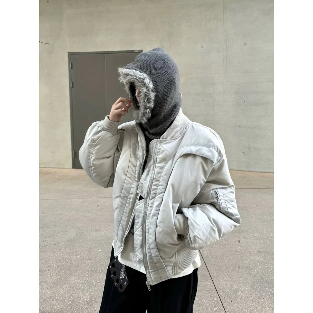 解構設計感 MA1＃【要風度也要溫度】Cleanfit 不規則解構剪裁 弧形加厚保暖棉服 男女款 7067#-細節圖2