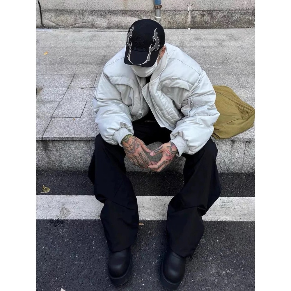 解構設計感 MA1＃【要風度也要溫度】Cleanfit 不規則解構剪裁 弧形加厚保暖棉服 男女款 7067#-細節圖3