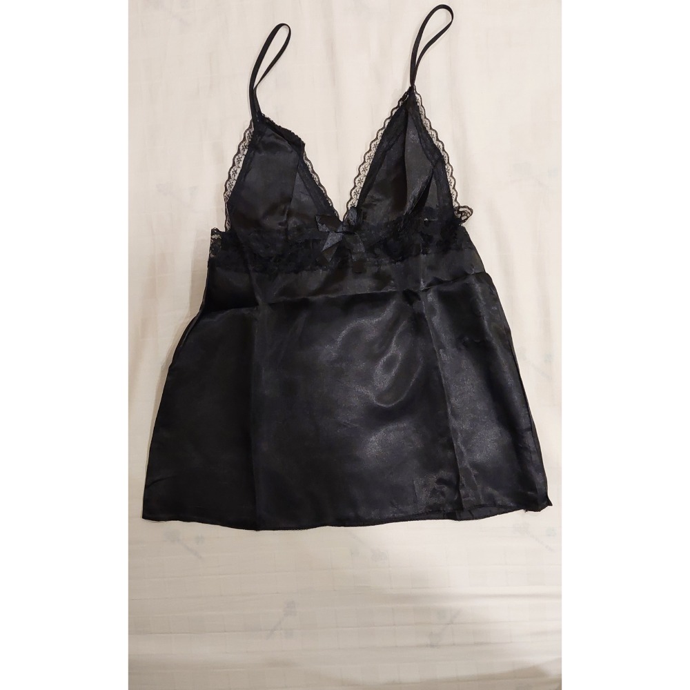 全新黑色冰絲睡衣L碼-細節圖6