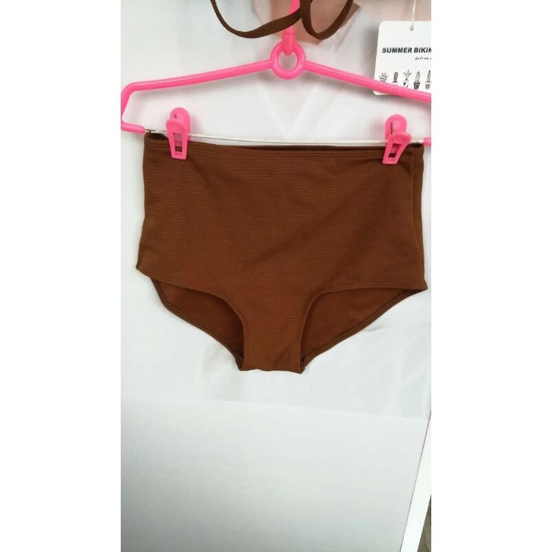 全新！SUMMER BIKINI咖啡色腰纏帶荷葉邊高腰2件式泳衣-細節圖4