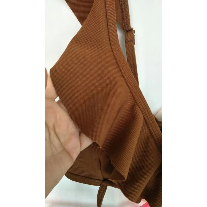 全新！SUMMER BIKINI咖啡色腰纏帶荷葉邊高腰2件式泳衣-細節圖8