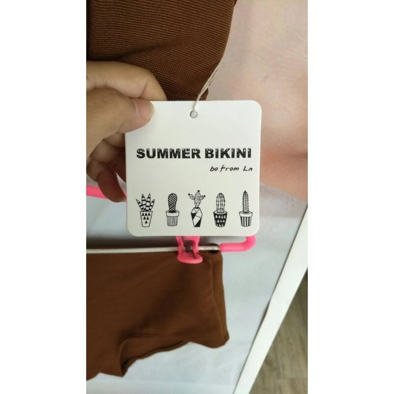 全新！SUMMER BIKINI咖啡色腰纏帶荷葉邊高腰2件式泳衣-細節圖9