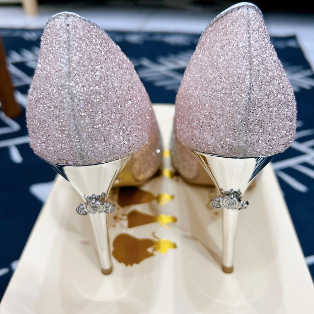 Gracegift公主系列婚鞋-仙度瑞拉燦爛漸層碎石跟鞋 粉紅 10公分 23.5（37）黃金尺寸(9成新)-細節圖2
