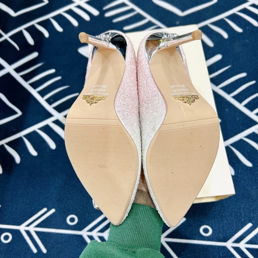 Gracegift公主系列婚鞋-仙度瑞拉燦爛漸層碎石跟鞋 粉紅 10公分 23.5（37）黃金尺寸(9成新)-細節圖6