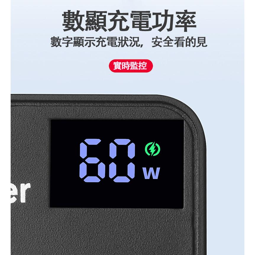 【EPN】迷你款充電頭60W 5孔智能顯示充電器 QC3.0安卓快充 iPhone PD快充 Type-C充電 手機快充-細節圖3