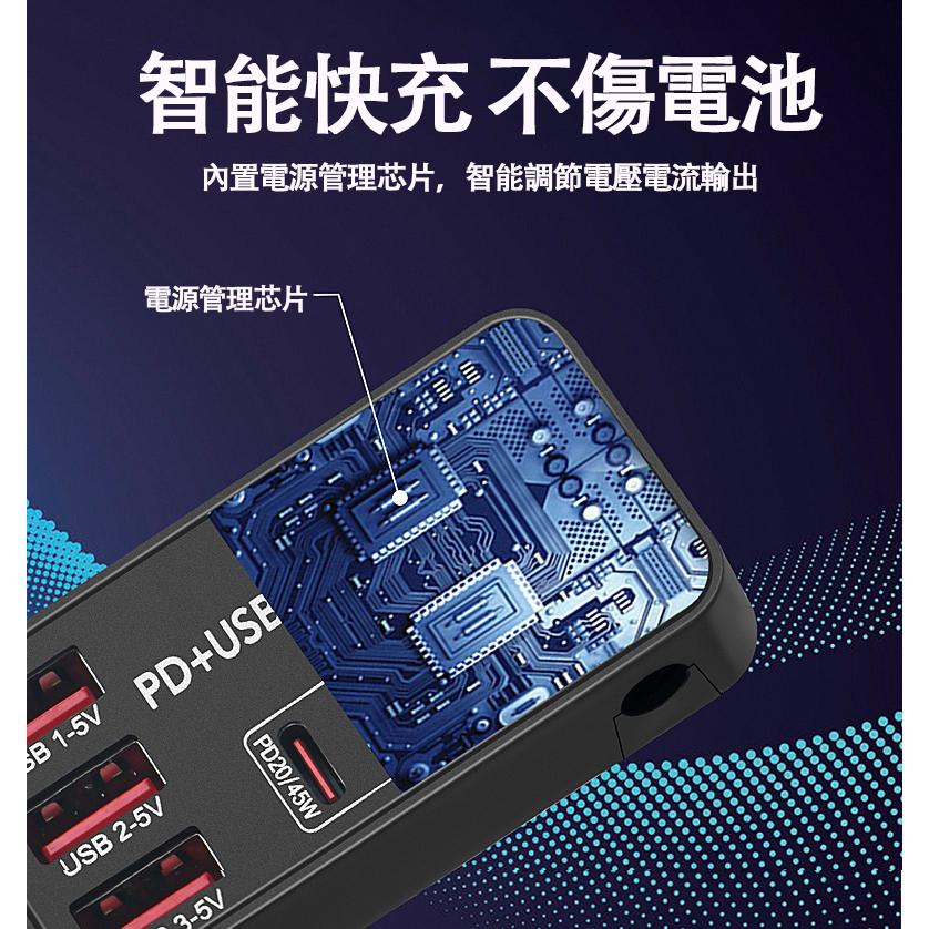 【EPN】迷你款充電頭60W 5孔智能顯示充電器 QC3.0安卓快充 iPhone PD快充 Type-C充電 手機快充-細節圖6