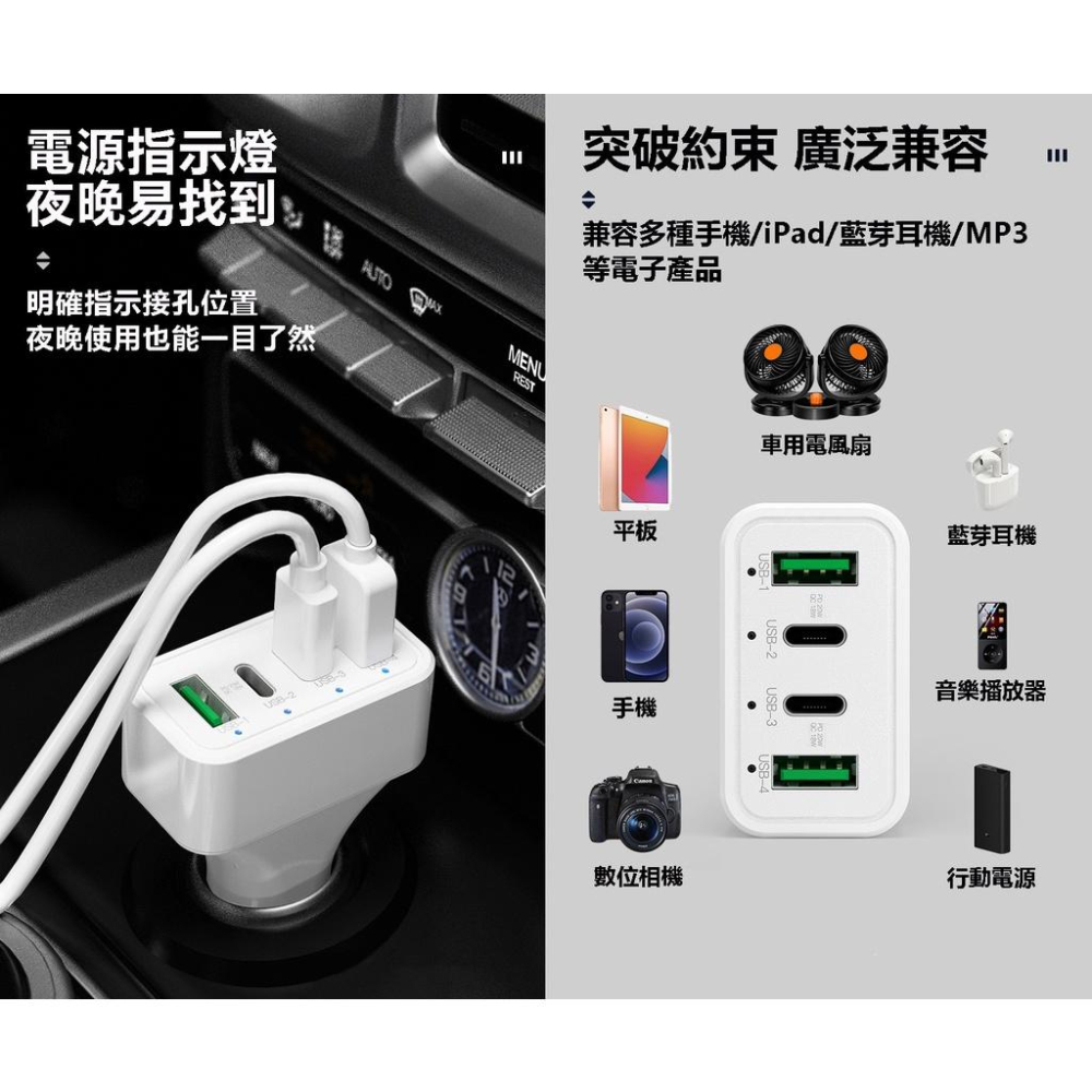 【EPN 】車用充電器 車用快充 八孔/四孔車用快充 USB充電器 40W PD/QC3.0 雙快充 8孔有LED顯示-細節圖2