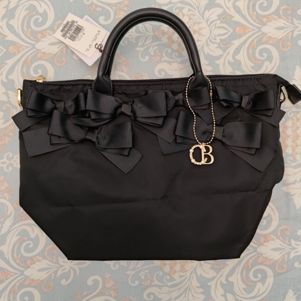 couture brooch 黑色蝴蝶結手提肩揹兩用包-細節圖2