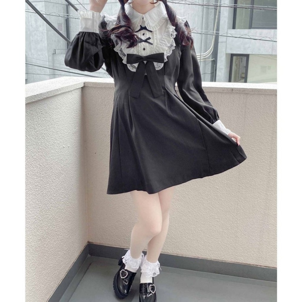 ROJITA 黑白蝴蝶結連身裙（附配件）-細節圖4