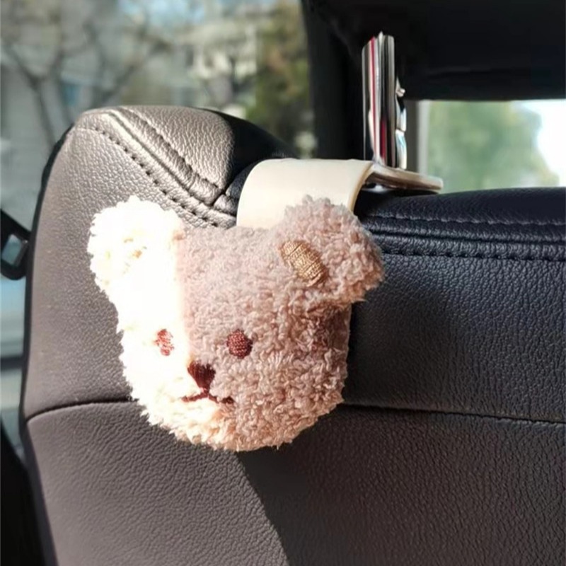 現貨｜汽車椅背掛勾 韓國小熊汽車掛勾 毛絨掛鉤 車用掛勾 掛鉤 收納置物掛勾 嬰兒用品收納 外出收納-細節圖2