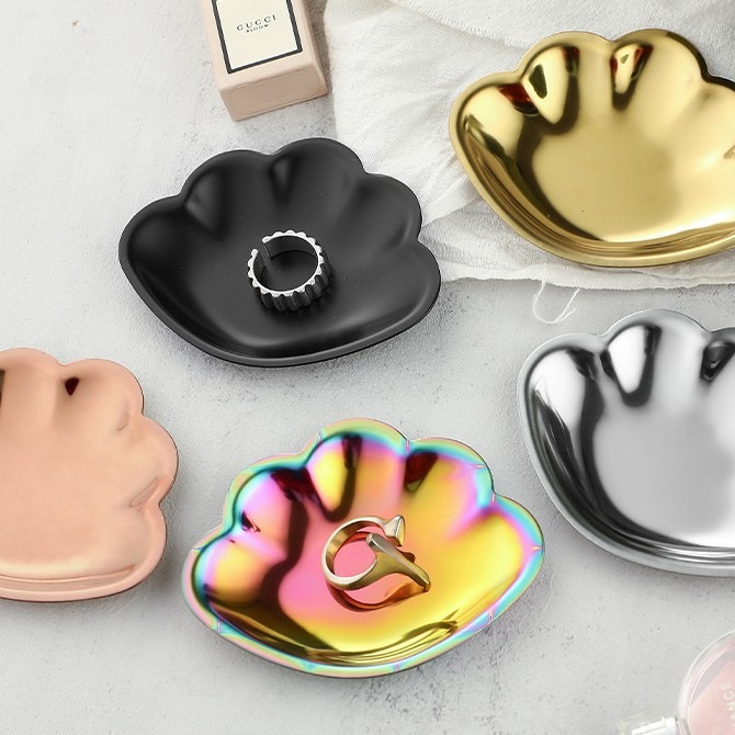 現貨｜北歐風 輕奢質感貝殼造型不銹鋼收納盤 飾品戒指收納盤 桌上雜物收納 玄關客廳裝飾 鑰匙雜物收納 收納盤-細節圖3