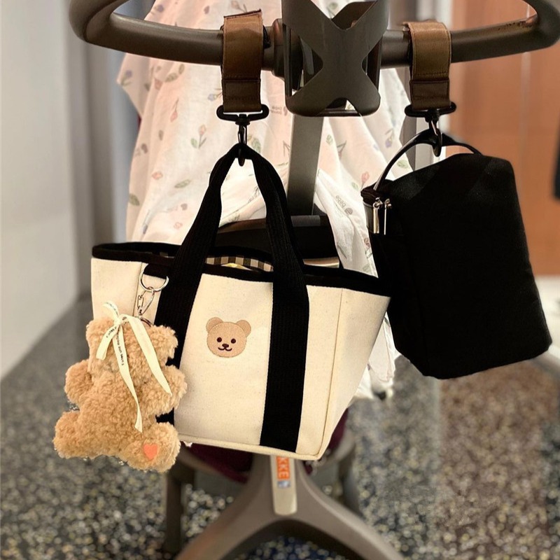 韓國手提包 小熊媽媽包 格紋媽媽包 包中包 散步手提袋 媽媽包 帆布包 外出輕便多功能手提包 溜娃母嬰包 上班包-細節圖4