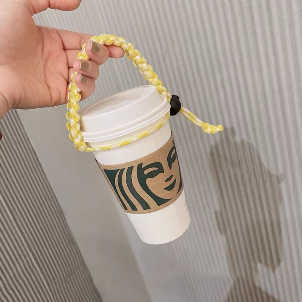 現貨｜手作編繩飲料水杯提繩 飲料提繩 可扣式飲料提袋掛繩 防滑飲料杯套 彈跳杯保溫瓶行李掛環求生手環 星巴克-細節圖5