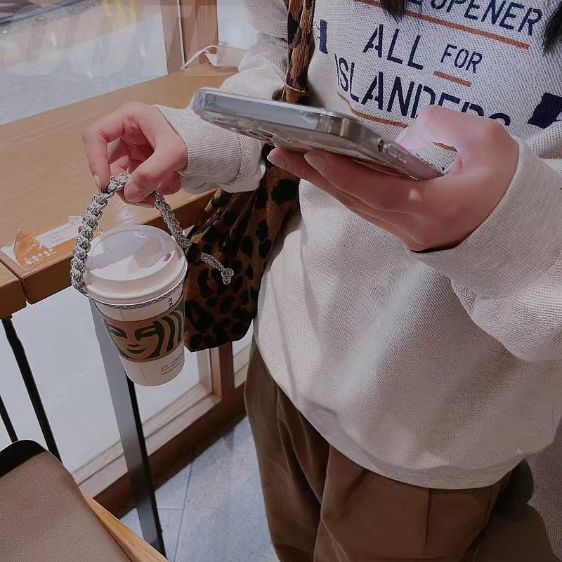 現貨｜手作編繩飲料水杯提繩 飲料提繩 可扣式飲料提袋掛繩 防滑飲料杯套 彈跳杯保溫瓶行李掛環求生手環 星巴克-細節圖7