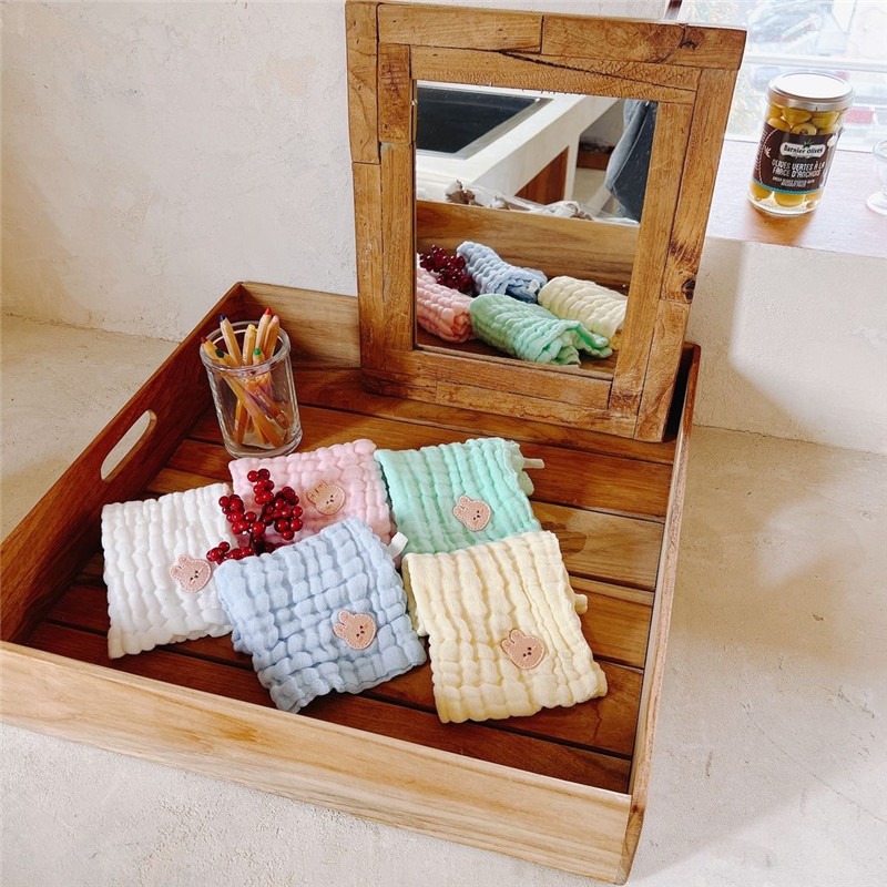 現貨｜韓版超柔軟六層紗 一組五條 厚款泡泡紗 方巾 紗布巾 三角巾 口水巾 手帕 洗澡巾 幼稚園毛巾 嬰兒洗臉巾-細節圖2