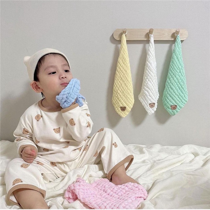 現貨｜韓版超柔軟六層紗 一組五條 厚款泡泡紗 方巾 紗布巾 三角巾 口水巾 手帕 洗澡巾 幼稚園毛巾 嬰兒洗臉巾-細節圖4