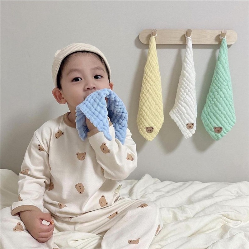 現貨｜韓版超柔軟六層紗 一組五條 厚款泡泡紗 方巾 紗布巾 三角巾 口水巾 手帕 洗澡巾 幼稚園毛巾 嬰兒洗臉巾-細節圖5