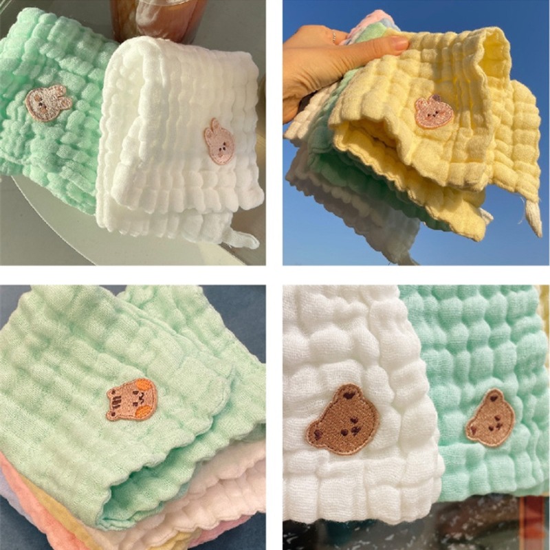 現貨｜韓版超柔軟六層紗 一組五條 厚款泡泡紗 方巾 紗布巾 三角巾 口水巾 手帕 洗澡巾 幼稚園毛巾 嬰兒洗臉巾-細節圖6