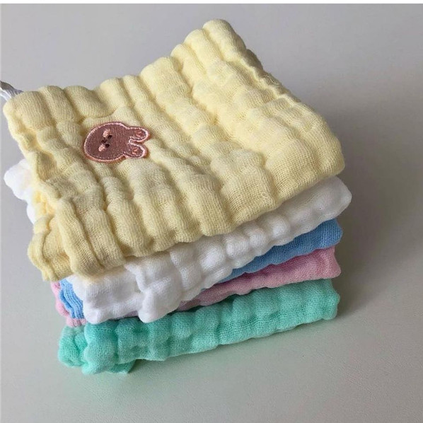 現貨｜韓版超柔軟六層紗 一組五條 厚款泡泡紗 方巾 紗布巾 三角巾 口水巾 手帕 洗澡巾 幼稚園毛巾 嬰兒洗臉巾-細節圖8