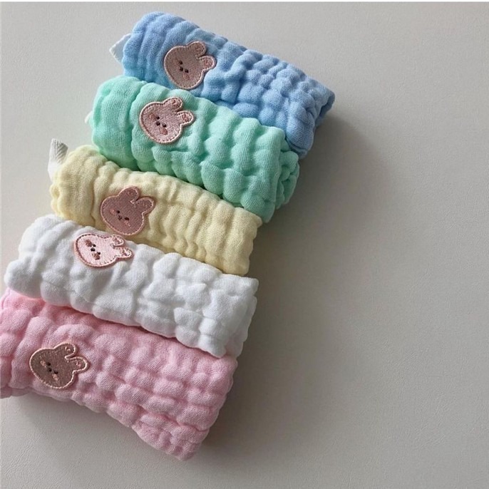 現貨｜韓版超柔軟六層紗 一組五條 厚款泡泡紗 方巾 紗布巾 三角巾 口水巾 手帕 洗澡巾 幼稚園毛巾 嬰兒洗臉巾-細節圖9